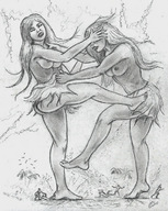 drawing giantess monochrome tree fighting giantesses birds nikko crushed_leg