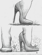 monochrome blood shrunken_men foot_crush cruel magic pencil_drawing nikko revival