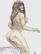 breasts nipples nude butt brunette sitting pencil_drawing nikko imminent_butt_crush