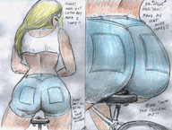 drawing giantess butt_crush story shorts nikko bicycle_seat no_background