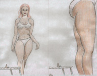 drawing giantess long_hair nipping red_hair sitting walking nikko impending_doom