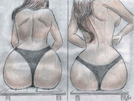 breasts butt_crush brunette topless shrunken_men sitting chair pencil_drawing nikko black_thong
