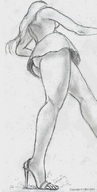 monochrome butt skirt sandals underboob huge_ass stroll pencil_drawing nikko point_of_view