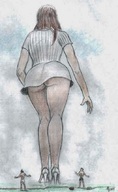 drawing giantess upskirt long_hair brunette unaware football nikko no_background in_distance