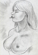 drawing nude vore monochrome long_hair smiling nikko