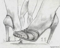 drawing giantess feet monochrome high_heels shrunken_people nikko