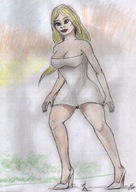 drawing giantess blonde long_hair high_heels walking unaware nikko