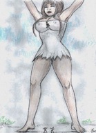 giantess long_hair barefoot cleavage nipping brunette nikko stretching hanging_on