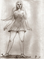 drawing blonde monochrome long_hair shrunken_men crawling nikko see_through away no_background