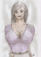 drawing giantess color cleavage nipping nikko no_background between_breasts