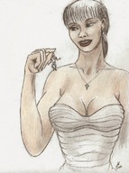 drawing cleavage shrunken_man nikko necklace no_background bun