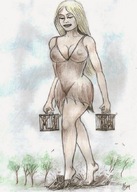 drawing crush blonde long_hair nipping village cage birds nikko trees no_background