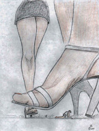 drawing giantess feet high_heels nikko running_away imminent_crush no_background