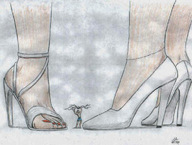 drawing high_heels sandals shorts shrunken_man nikko ankle_bracelet no_background