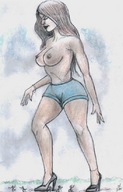breasts drawing giantess color long_hair high_heels nikko
