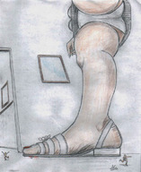 drawing giantess crush feet upskirt toes blood unaware nikko point_of_view running_away