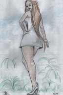 drawing giantess long_hair red_hair looking_down nikko