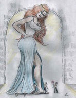 drawing color long_hair arch shrunken_people looking_down flower nikko