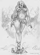 drawing giantess monochrome foot_crush gladiator_sandals birds nikko running_away dust_clouds