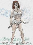 drawing long_hair barefoot red_hair nikko no_background partial_nudity