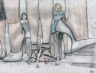 drawing high_heels shoes shrunken_men sandals walking entrapment nikko buried imminent_crush