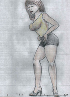 long_hair high_heels brunette shrunken_men shorts nikko top no_background