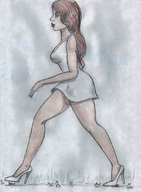 drawing giantess crush long_hair blood red_hair dress nikko no_background impending_doom