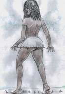 drawing crush color long_hair barefoot topless dark_skin curly_hair nikko