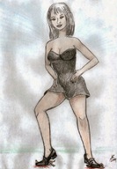 drawing giantess crush long_hair shoes brunette nikko black_dress no_background