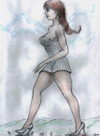 drawing giantess crush blood walking unaware cruel nikko no_background impending_doom