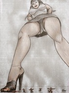 upskirt high_heels blood brunette smiling sandals foot_crush running pencil_drawing white_panties nikko ankle_bracelet crowds black_skirt high_heel_crush looking_at_tiny
