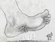 drawing giantess crush monochrome butt barefoot foot_crush outdoors nikko