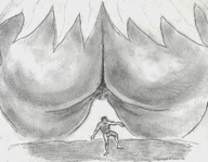 drawing giantess monochrome nikko no_background impending_doom