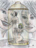 drawing color couple shrunken_woman shrunken_man cage giantesses nikko on_table