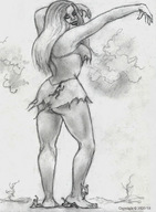 drawing giantess monochrome long_hair teasing nikko no_background