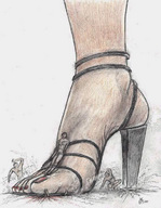 drawing giantess toes high_heels blood bondage explosion nikko no_background nearly_crushed