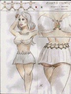 drawing color long_hair cleavage skirt nipping brunette shrunken_men nikko no_background human_clothing