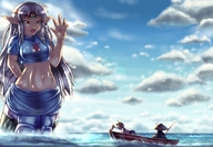 drawing gentle giantess color breastheld ocean boat mermaid felarya fishing cat_girl clouds snake_girl sea_naga greekmuscle