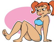 drawing barefoot underwear red_hair shrunken_men pigtails shrunken_man stuck_to_foot no_background
