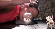 collage lying_down smoking trapped smoke santa_claus necklace arms_reaching_out reindeer eyebrow_piercing