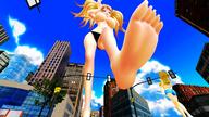 giantess city blonde barefoot topless twintails shorts walking outdoors impending_doom digital_render