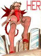 drawing giantess color high_heels demoness outdoors raised_foot her looking_at_tiny smithofgear92