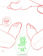drawing horns monochrome long_hair giant barefoot high_heels glasses smiling dress sunglasses pants looking_up striped_stockings homestuck no_background kanaya twisted_persona dave