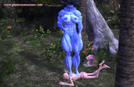 nude mini_giantess muscles trample outdoors skinny_man