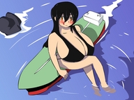 drawing giantess color water ocean huge_breasts smiling sitting ships herretik