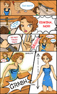 drawing growth comic color destruction sword brunette outgrowing_building short_hair indoors ripped_clothing
