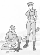 drawing monochrome large_breasts boots uniform giantesses yamumil papers_please customs