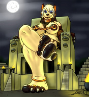 drawing giantess chain toe_ring earrings throne torch temple nipple_armor