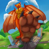 drawing giantess crush nude wings city blonde long_hair claws clouds outdoors