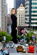 giantess collage city blonde buildings smiling wonderslug dress streets vehicles black_dress vehicle_crush san_francisco debby_ryan